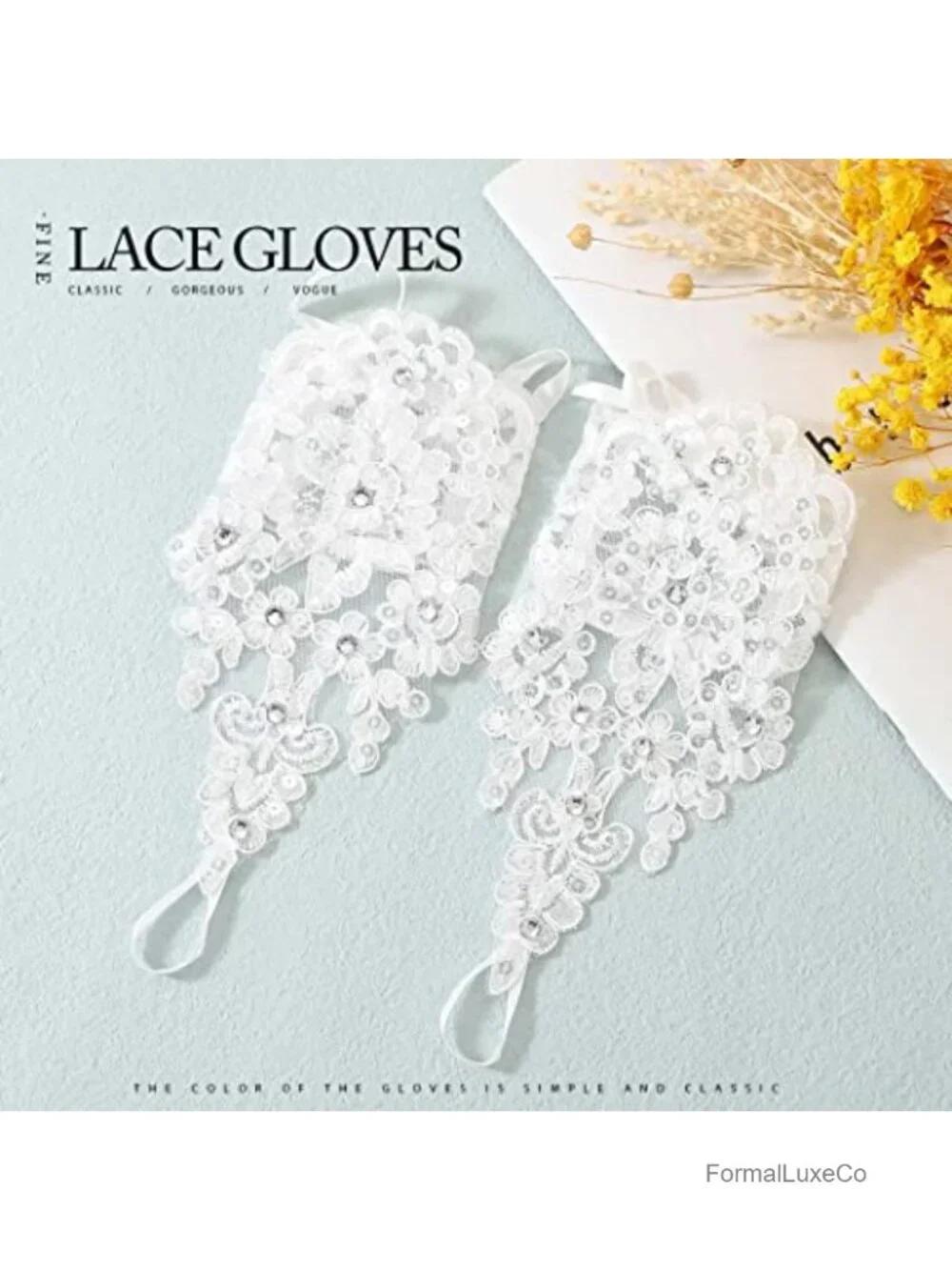 Wedding Gloves Fingerless Lace Rhinestone Bridal Gloves for Women